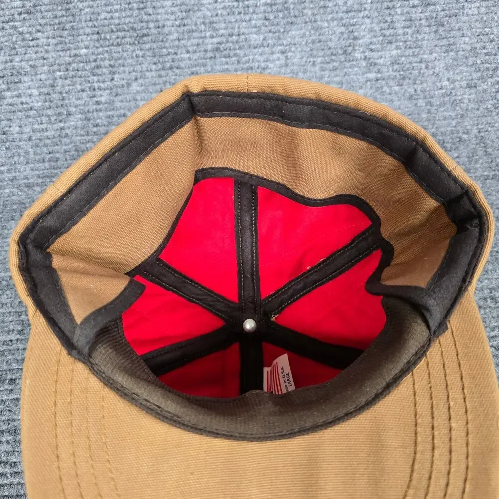 Vtg Carhartt A15 BRN Insulated Ear Flap Hat Duck Canvas Red Lined USA Made L